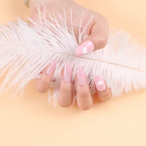 Pink Press on Nails Heart Design Trendy Latest False Nails