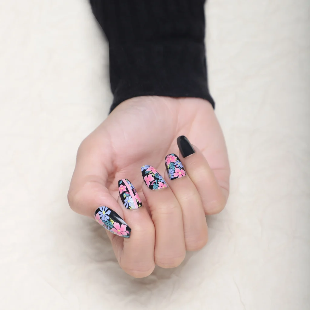 Designer Flower Print Premium Press On Nails – Artificial False Nails