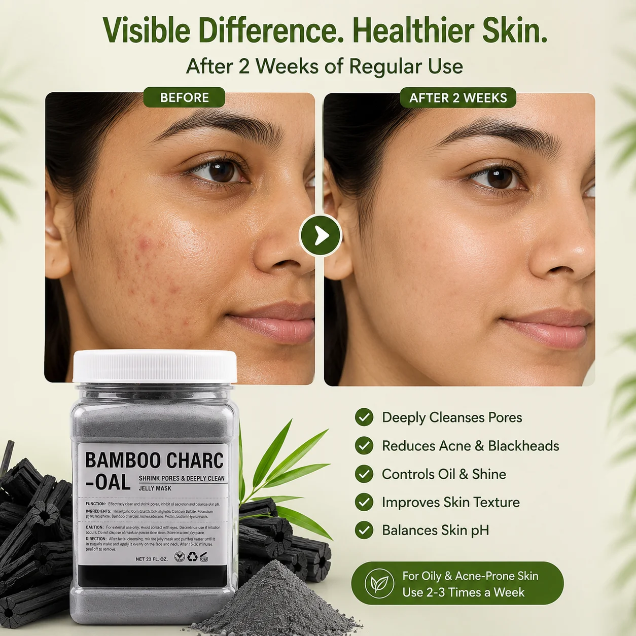 Bamboo Charcoal Hydro Jelly Mask before after skin diffrence