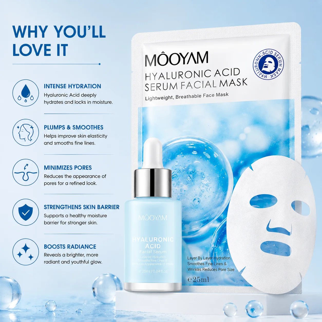 KOREAN HYALURONIC ACID SERUM FACIAL SHEET mask benifts